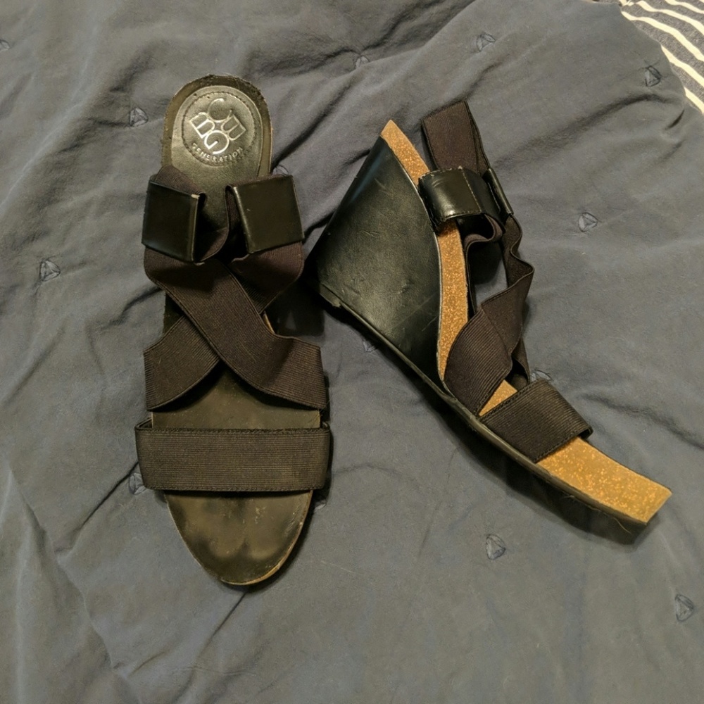 BCBG Black Elastic Wedges - Sz 9